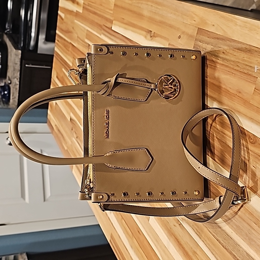 Michael Kors nude and gold studded crossbody bag NEW